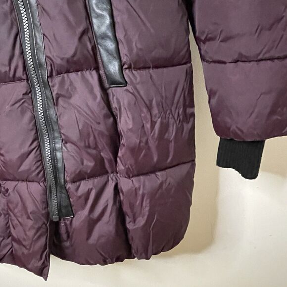 French Connection Burgundy Wine Asymmetrical Pillow Hood Puffer Coat Women Med. - Picture 7 of 16